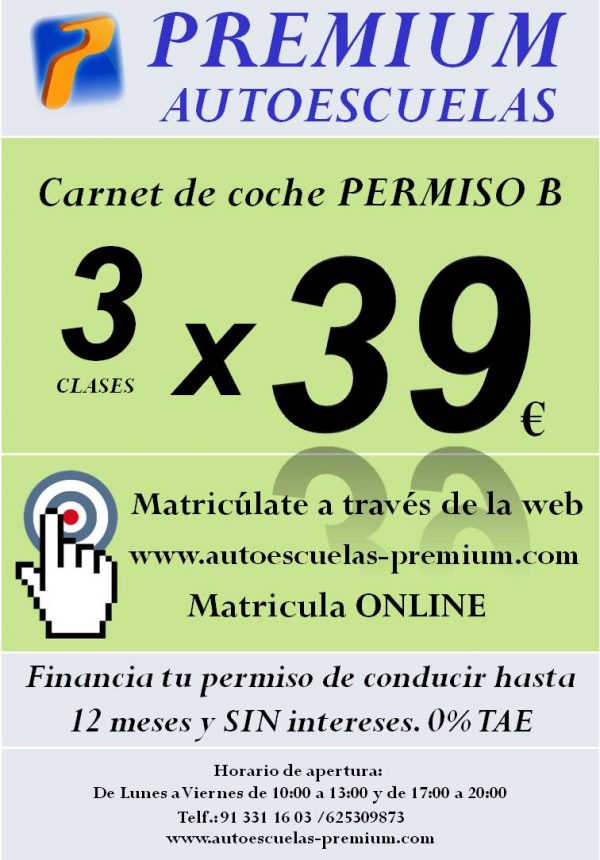39€ 3 clases practicas Carnet de coche B